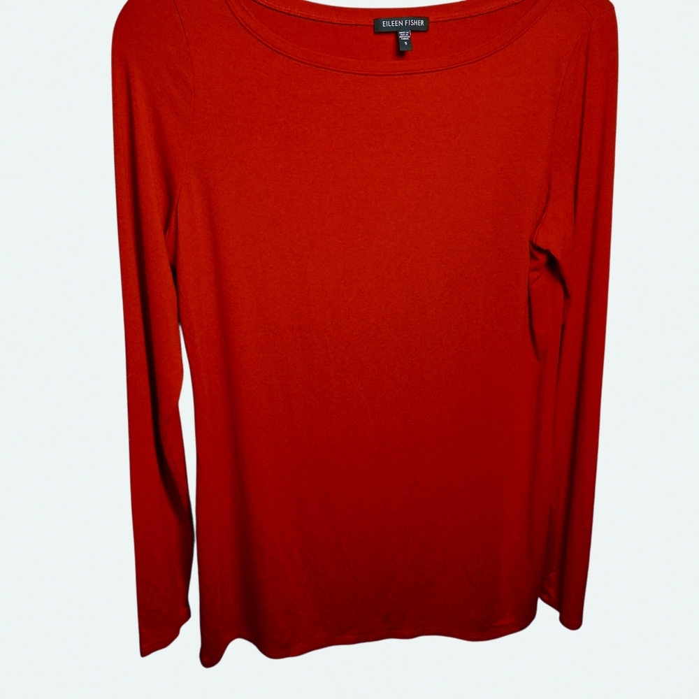 Eileen Fisher Women's Long Sleeve Tee Sz S Burnt Sienna Rayon Lycra